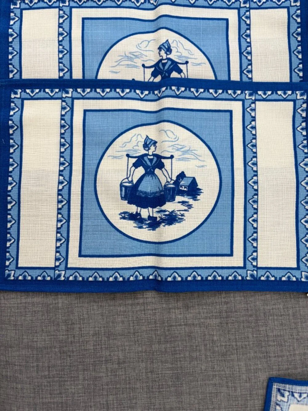 Delft Placemats Blue White Linen Print Milk Maiden NEW w/tags 4 Piece